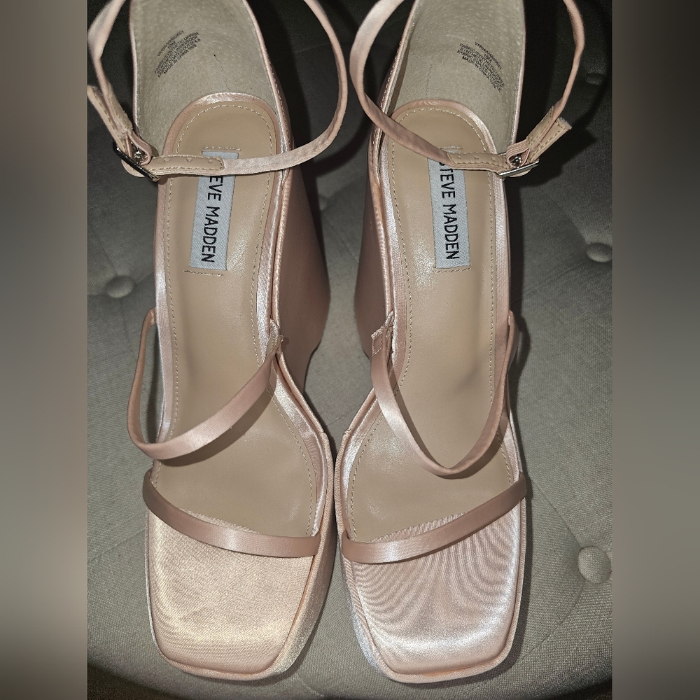 Steve Madden Light Pink Blush Varia Wedge Platform Sandal Heels 10 Versa…